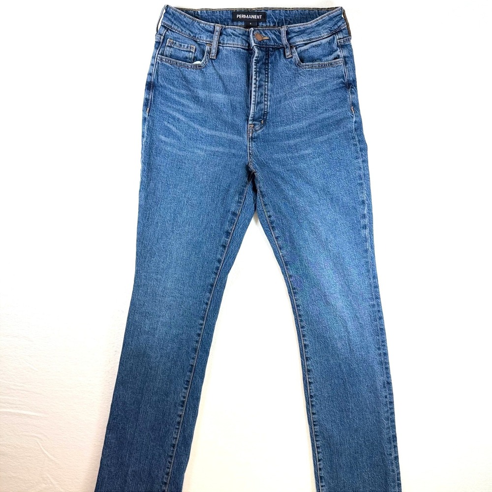 Permanent Womens High Waisted Straight Leg Jeans Blue Medium Wash Size 4